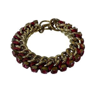Thick Purple Stone & Gold Toned Chain Bracelet.